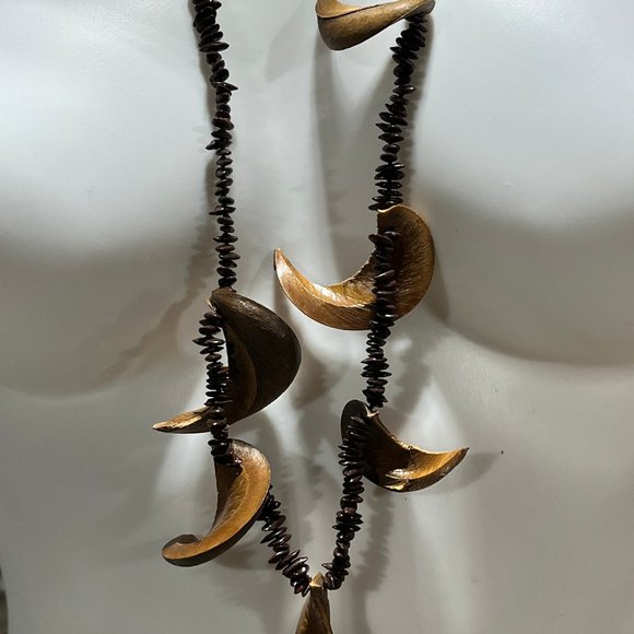 Vintage Handmade Apple Seed Necklace with Acacia Koa Seed Hawaiian Lei Botanical - Picture 2 of 10